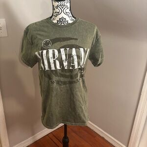 NWOT Green Nirvana T-Shirt Size M Smiley Face Logo Grunge Punk Rock Band Tee 90s